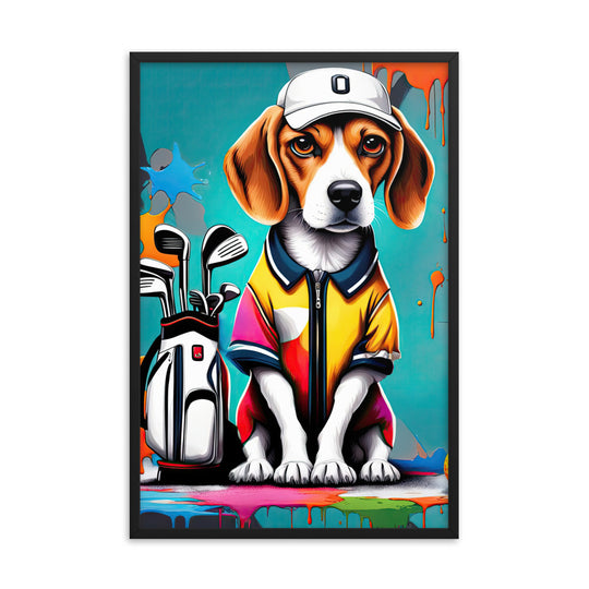 Beagle Golfer- Framed poster v4