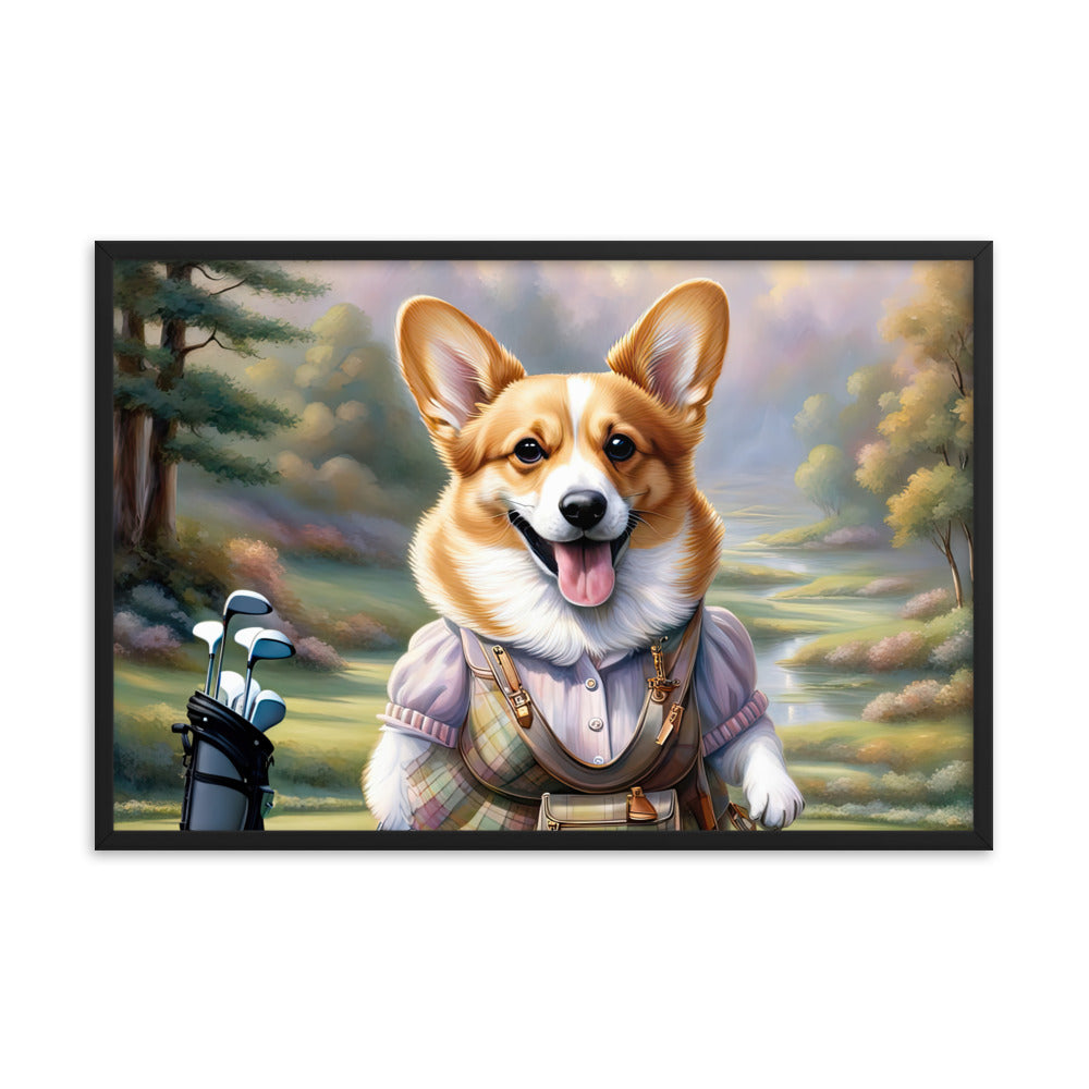 Pembroke Welsh Corgi Golfer- Framed poster v3