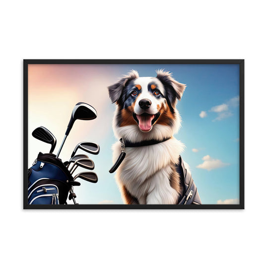 Australian Shepherd Golfer- Framed poster