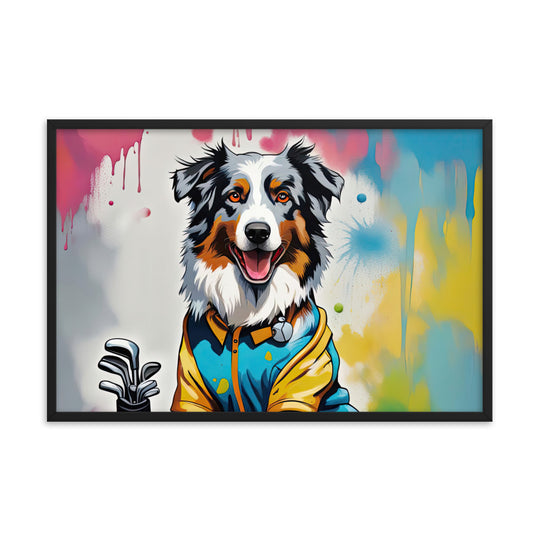 Australian Shepherd Golfer- Framed poster v3