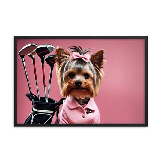 Yorkshire Terrier Golfer- Framed poster