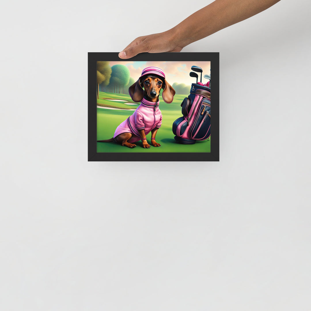 Dachshund Golfer- Framed poster v2