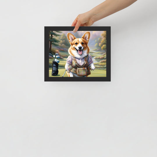 Pembroke Welsh Corgi Golfer- Framed poster v4