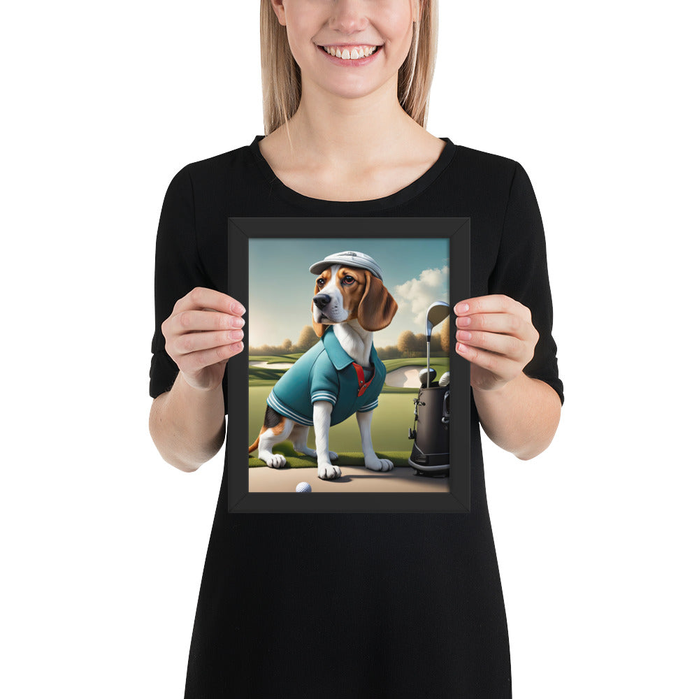 Beagle Golfer- Framed poster v2