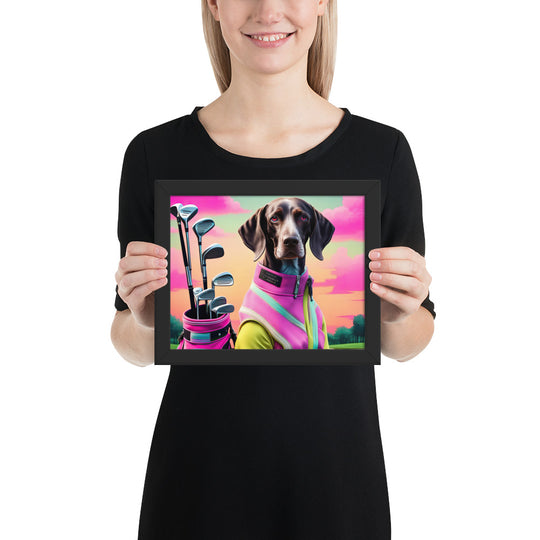 German Shorthaired Pointer Golfer- Framed poster v3