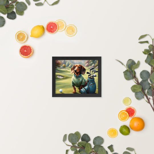 Dachshund Golfer- Framed poster