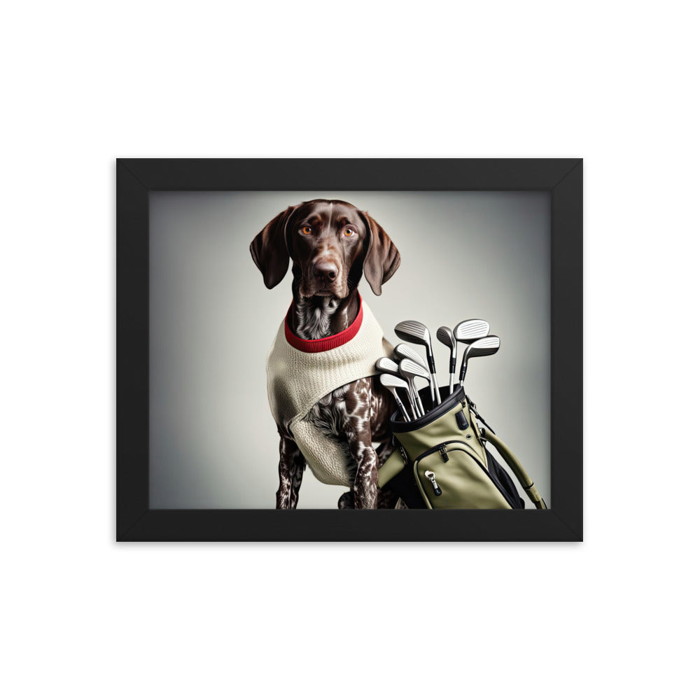 German Shorthaired Pointer Golfer- Framed poster v4