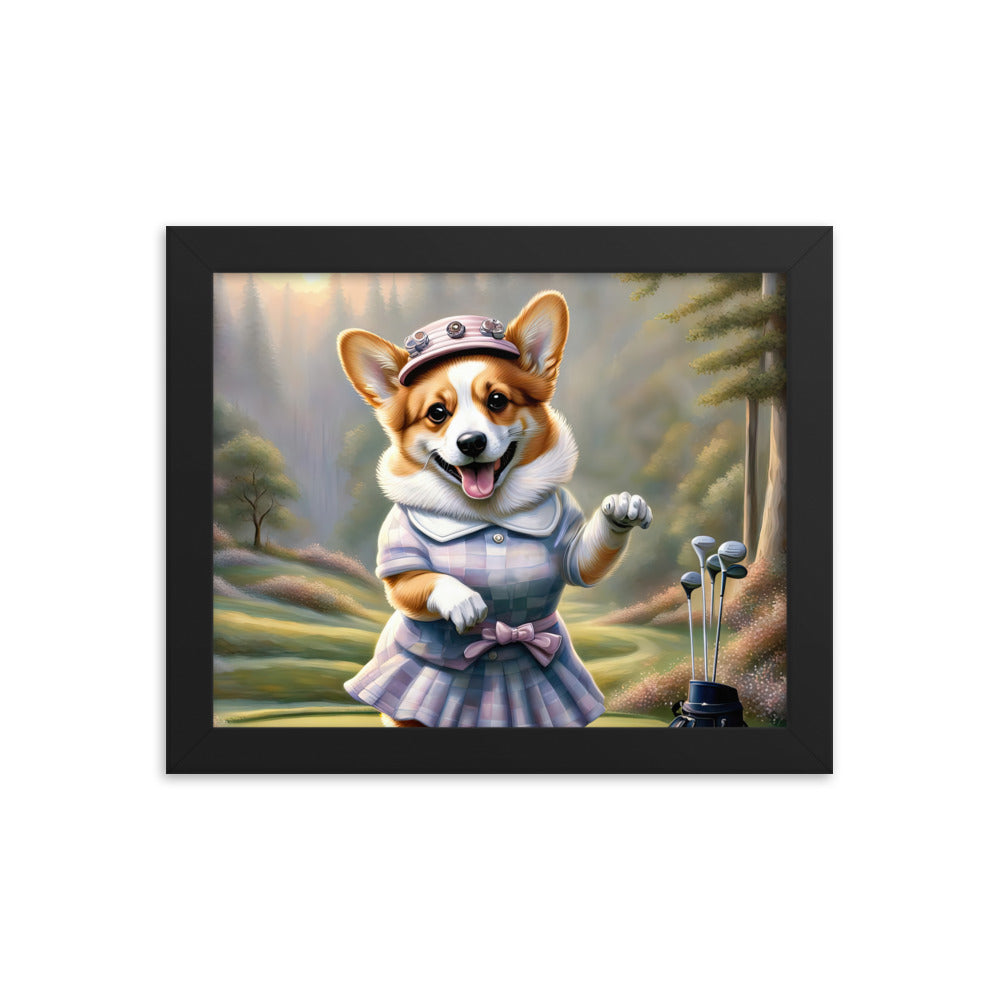 Pembroke Welsh Corgi Golfer- Framed poster v2