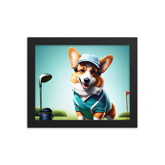 Pembroke Welsh Corgi Golfer- Framed poster