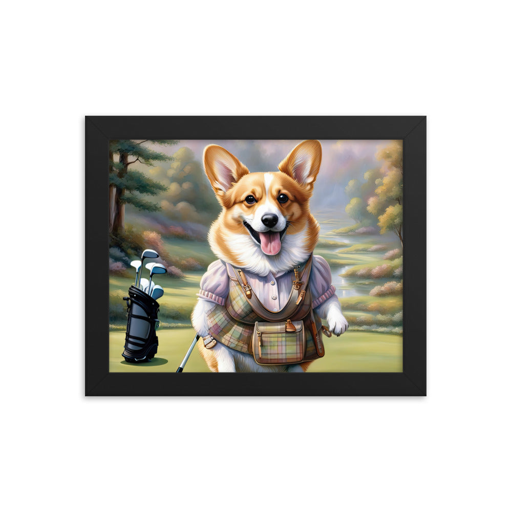 Pembroke Welsh Corgi Golfer- Framed poster v3