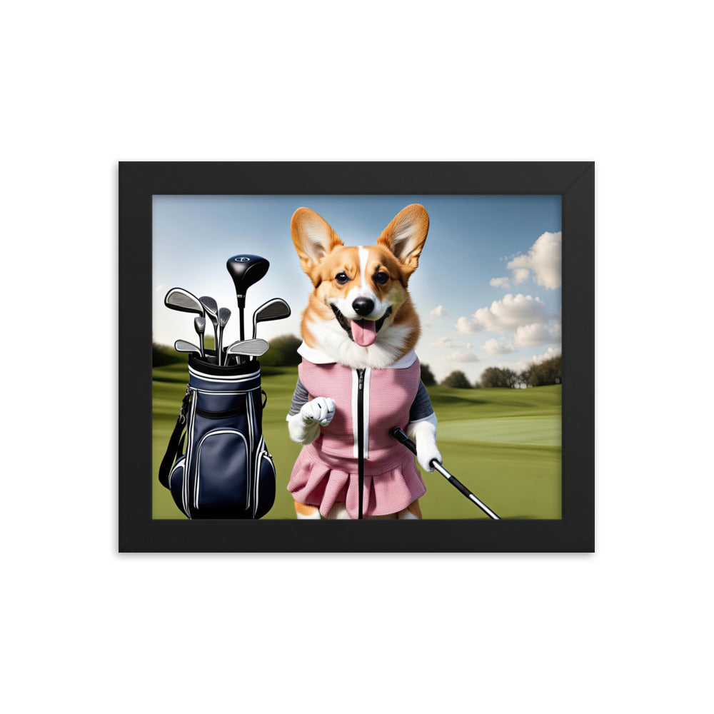 Pembroke Welsh Corgi Golfer- Framed poster v5