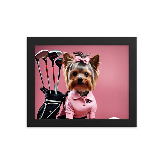 Yorkshire Terrier Golfer- Framed poster