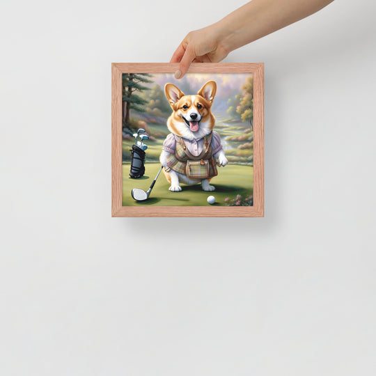 Pembroke Welsh Corgi Golfer- Framed poster v4