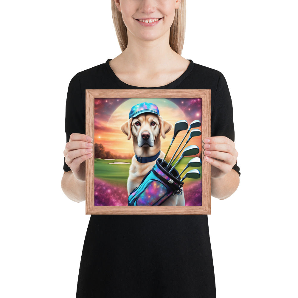 Framed poster-Labrador Retriever Golfer V13