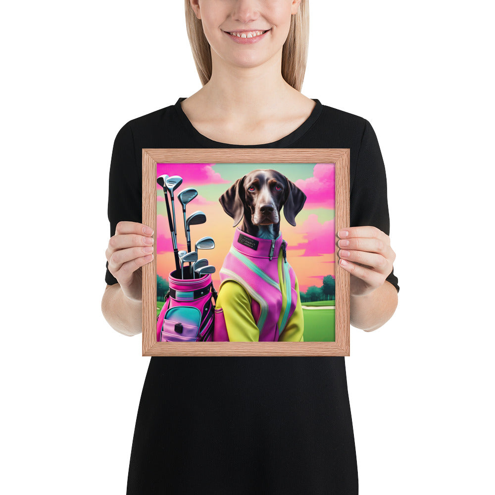 German Shorthaired Pointer Golfer- Framed poster v3