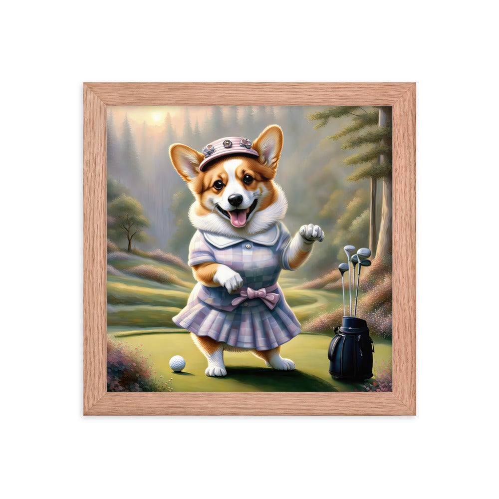 Pembroke Welsh Corgi Golfer- Framed poster v2