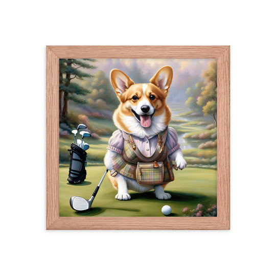 Pembroke Welsh Corgi Golfer- Framed poster v3