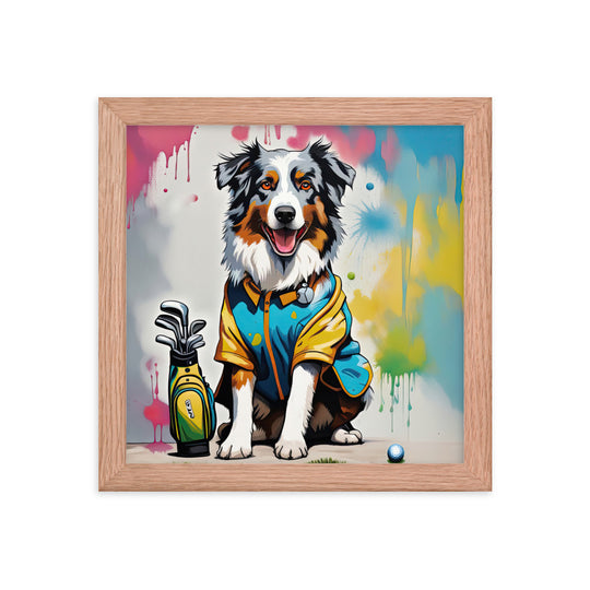 Australian Shepherd Golfer- Framed poster v3