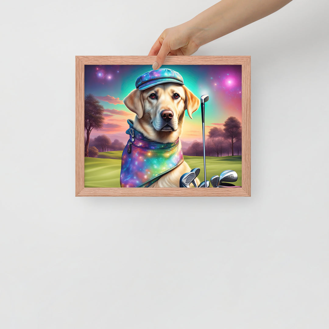 Framed poster-Labrador Retriever Golfer V21