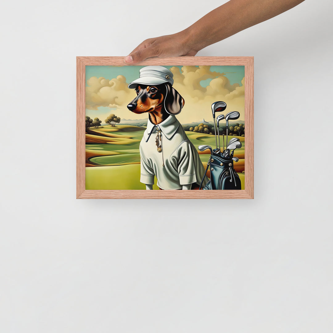 Dachshund Golfer- Framed poster v3