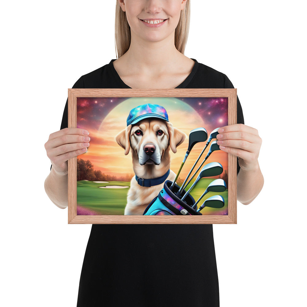 Framed poster-Labrador Retriever Golfer V13