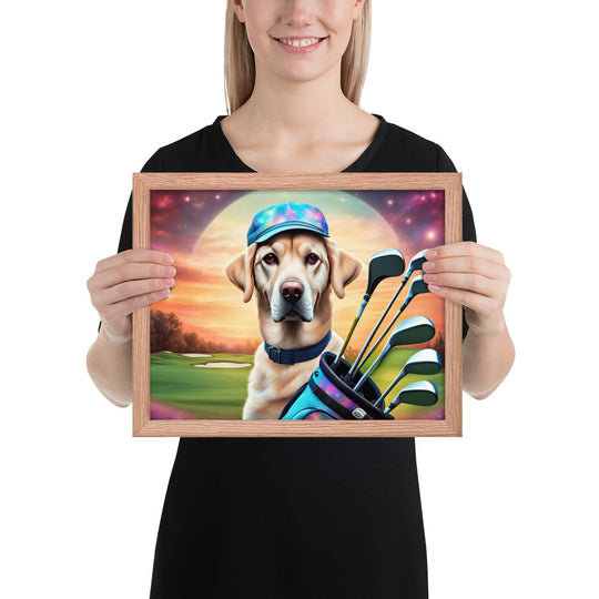 Framed poster-Labrador Retriever Golfer V13