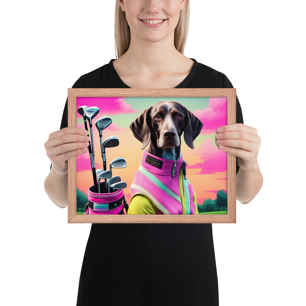 German Shorthaired Pointer Golfer- Framed poster v3