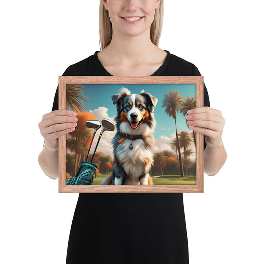 Australian Shepherd Golfer- Framed poster v2