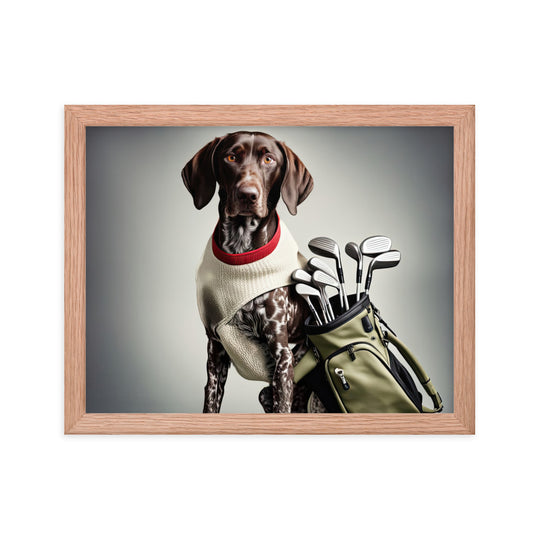 German Shorthaired Pointer Golfer- Framed poster v4