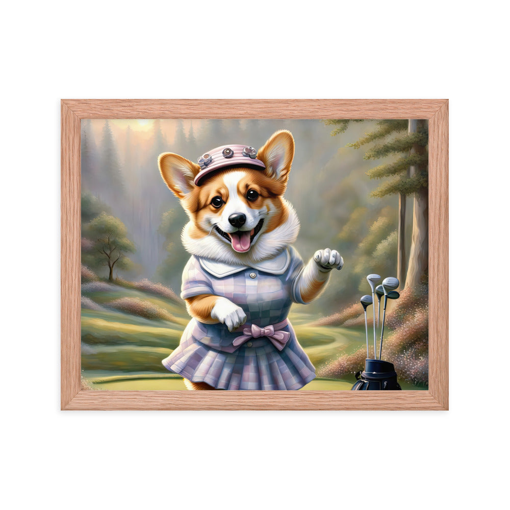 Pembroke Welsh Corgi Golfer- Framed poster v2