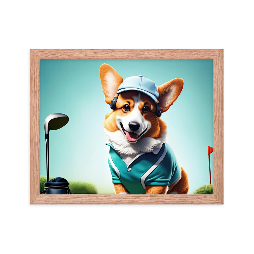 Pembroke Welsh Corgi Golfer- Framed poster