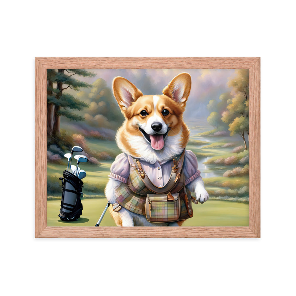 Pembroke Welsh Corgi Golfer- Framed poster v3