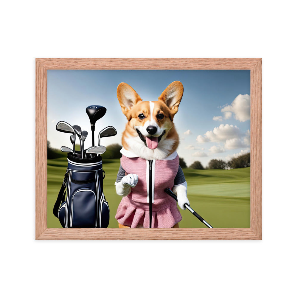 Pembroke Welsh Corgi Golfer- Framed poster v5