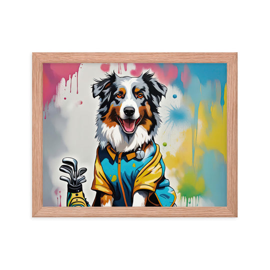 Australian Shepherd Golfer- Framed poster v3