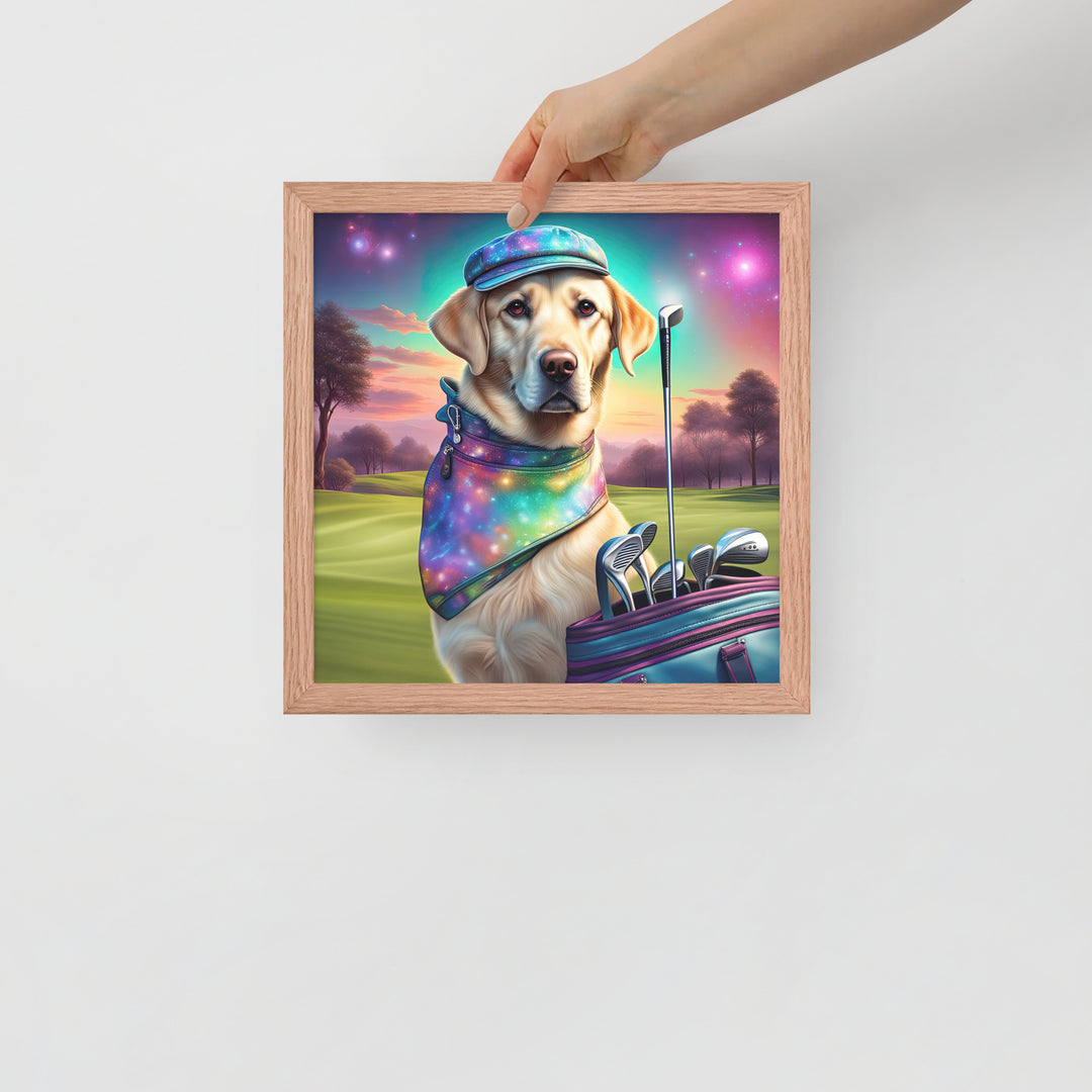 Framed poster-Labrador Retriever Golfer V21