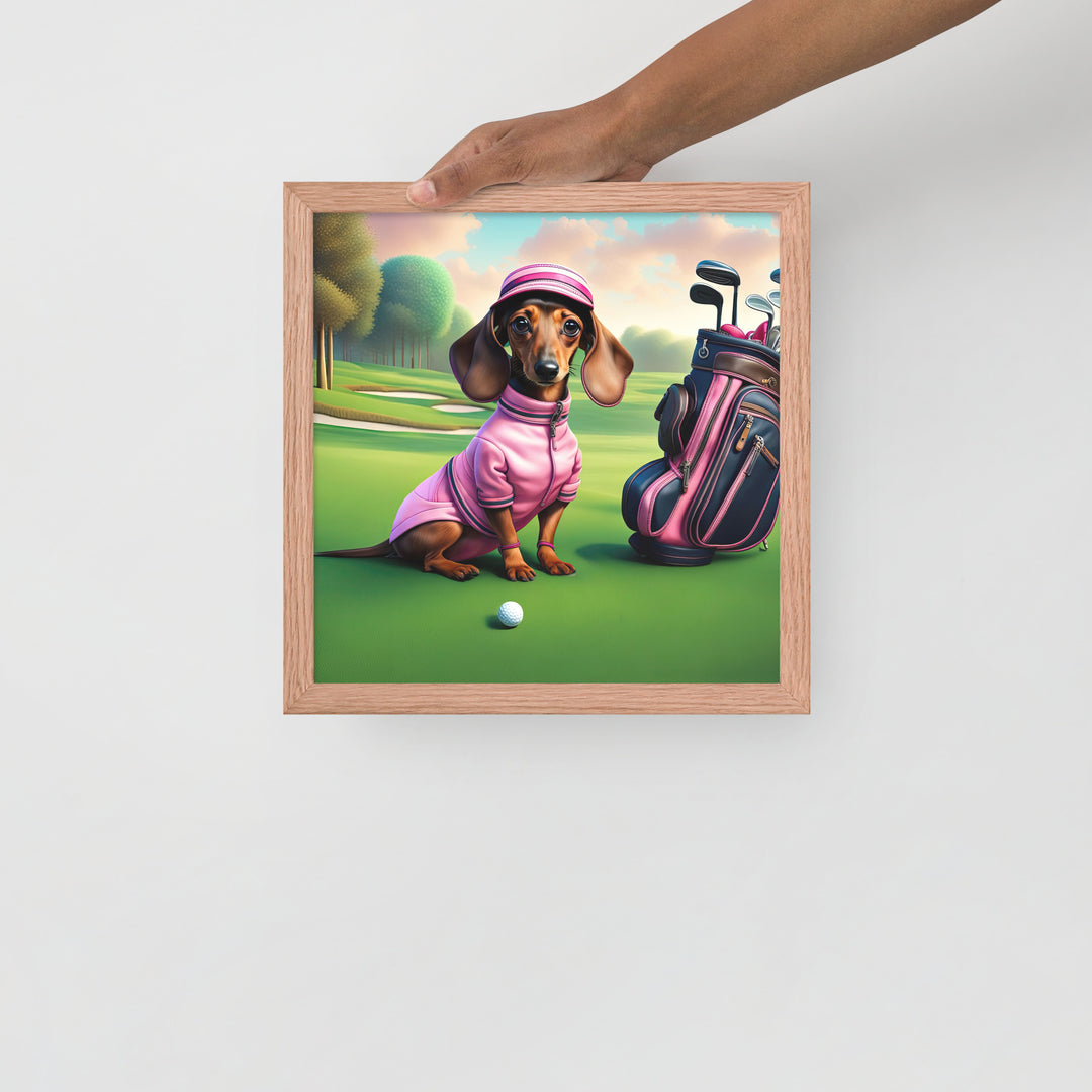 Dachshund Golfer- Framed poster v2