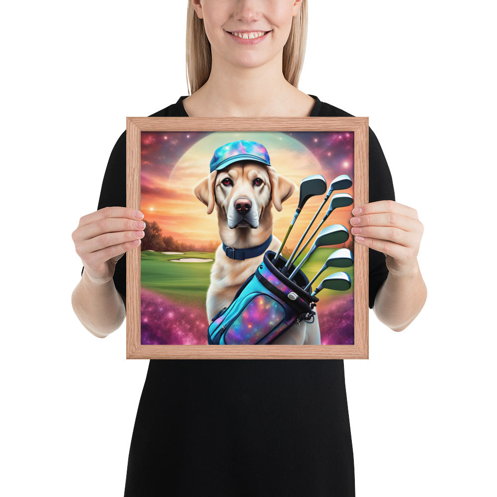 Framed poster-Labrador Retriever Golfer V13