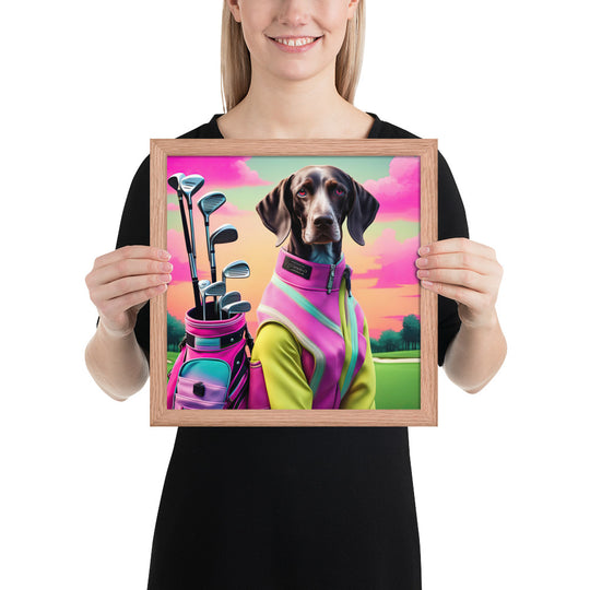 German Shorthaired Pointer Golfer- Framed poster v3