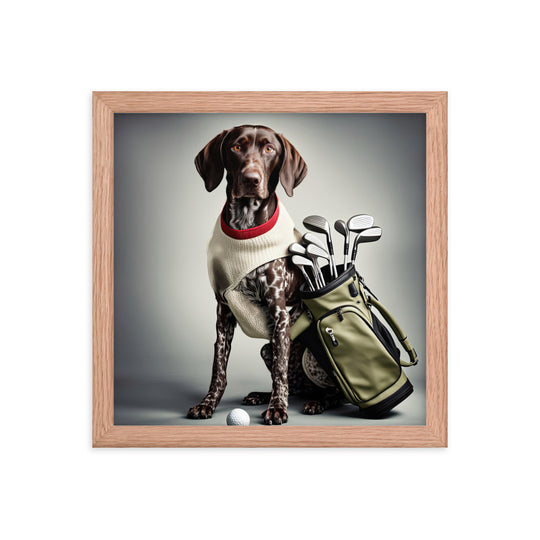 German Shorthaired Pointer Golfer- Framed poster v4