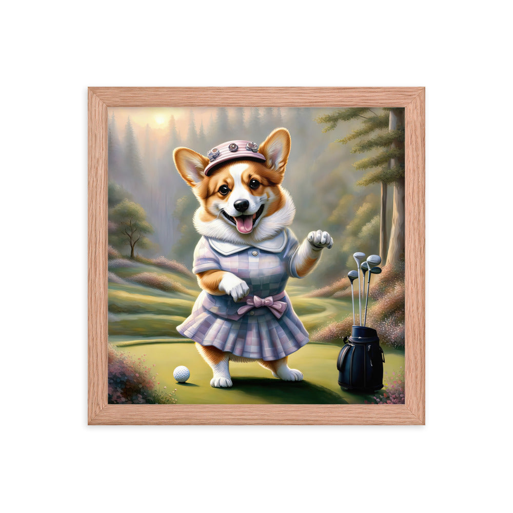 Pembroke Welsh Corgi Golfer- Framed poster v2