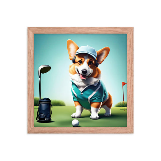 Pembroke Welsh Corgi Golfer- Framed poster