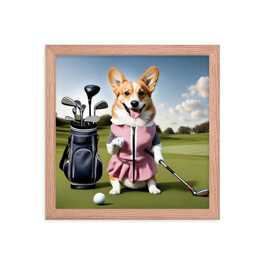 Pembroke Welsh Corgi Golfer- Framed poster v5