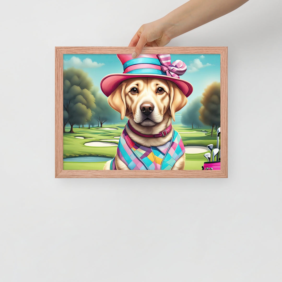 Framed poster-Labrador Retriever Golfer V9