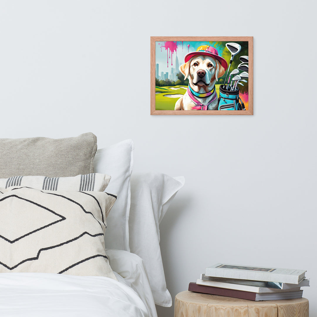 Framed poster-Labrador Retriever Golfer V15