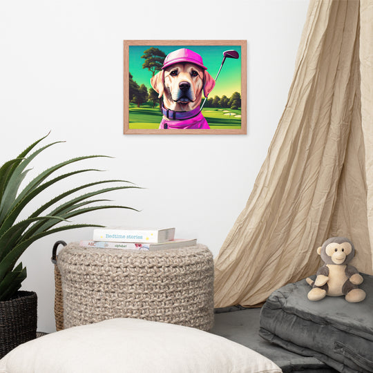 Framed poster-Labrador Retriever Golfer V16