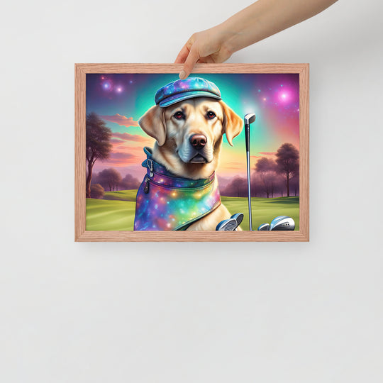 Framed poster-Labrador Retriever Golfer V21