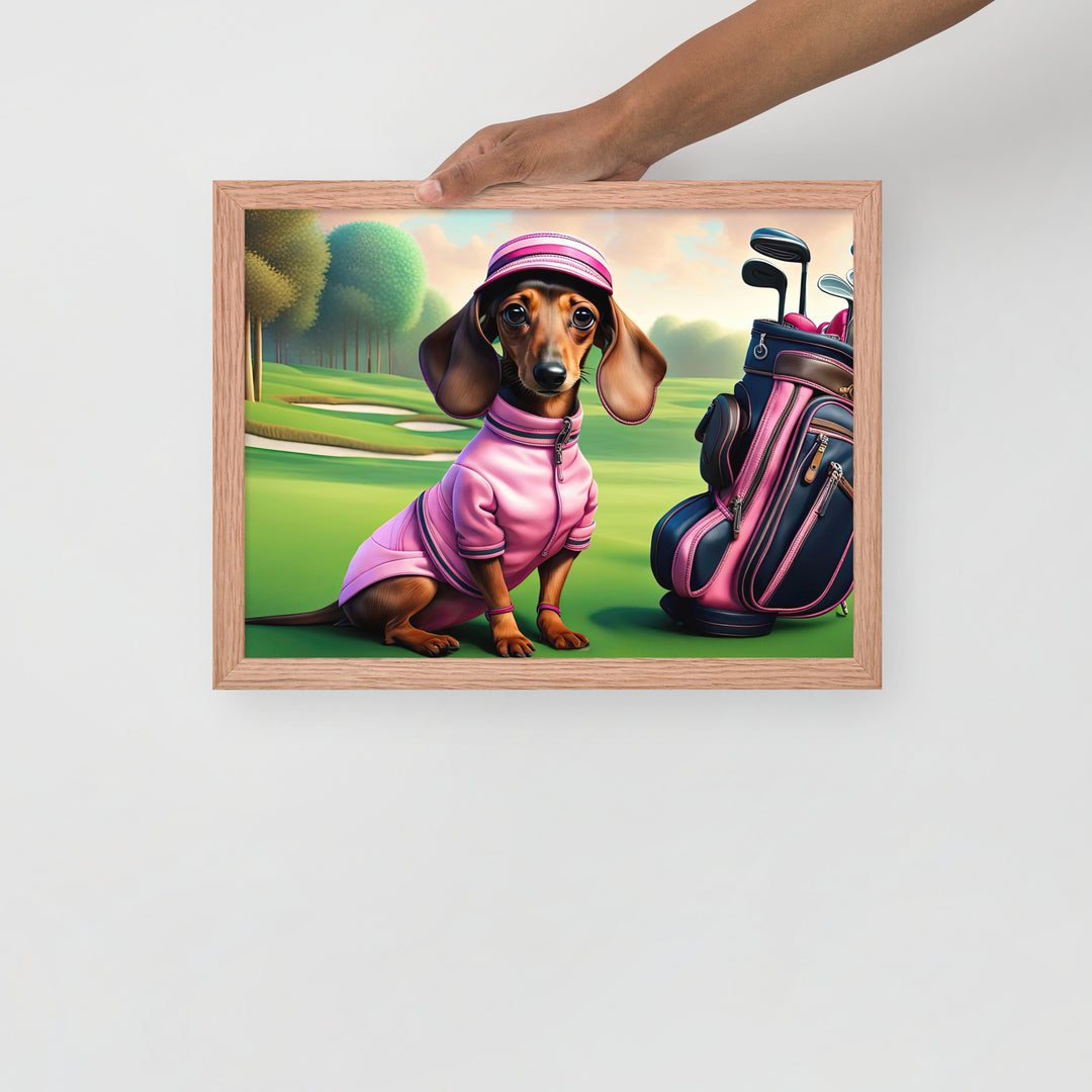 Dachshund Golfer- Framed poster v2