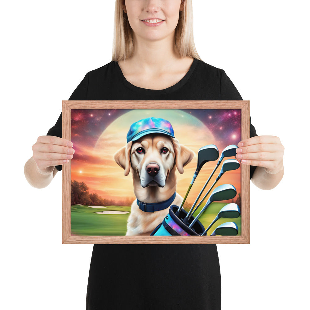 Framed poster-Labrador Retriever Golfer V13