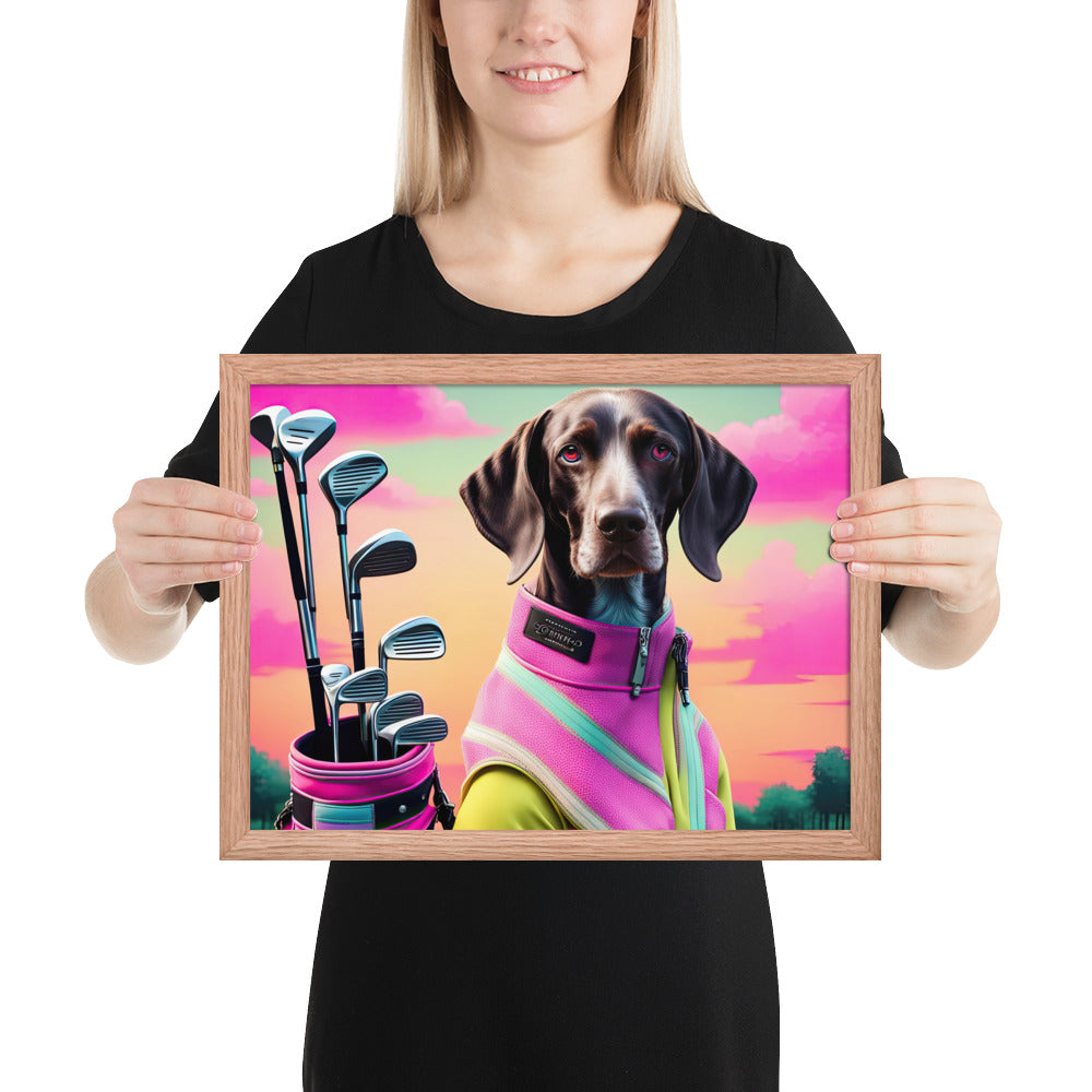 German Shorthaired Pointer Golfer- Framed poster v3