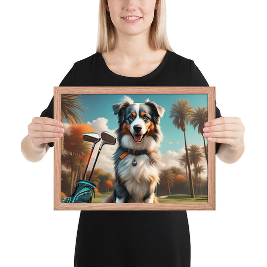 Australian Shepherd Golfer- Framed poster v2